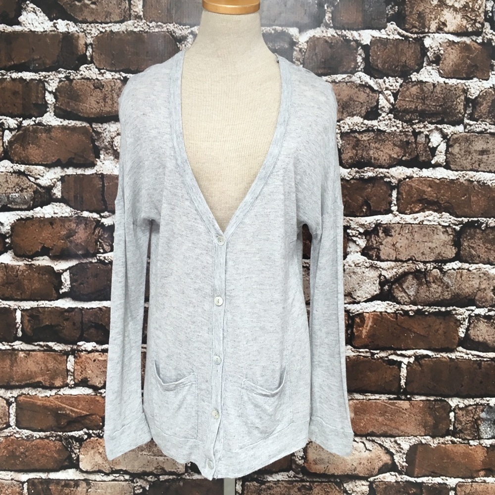 Revolve LA Made Sweater Cardigan Gray Pockets Button Small